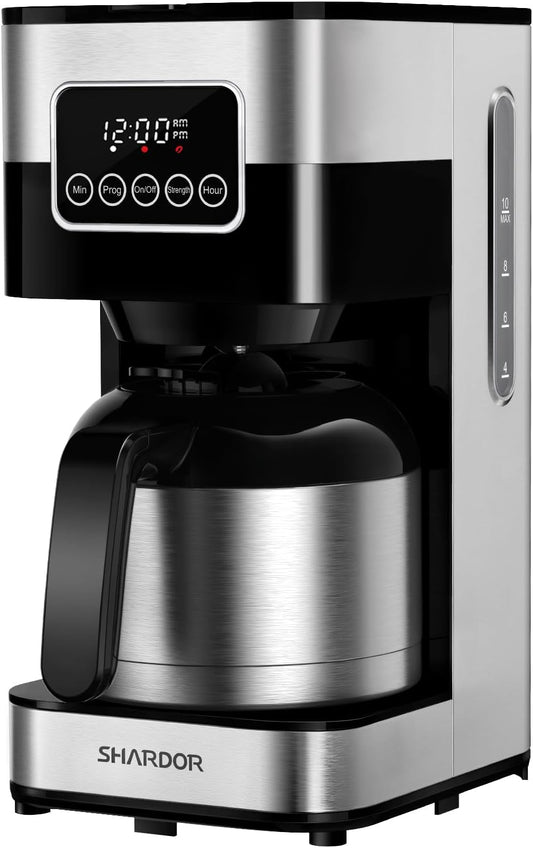 Programmable Coffee Maker with 10-Cup Thermal Carafe, Touch-Screen Drip Coffee Machine with Timer, Regular & Strong Brew, Pause & Serve, Auto Shut Off, Black & Stainless Steel