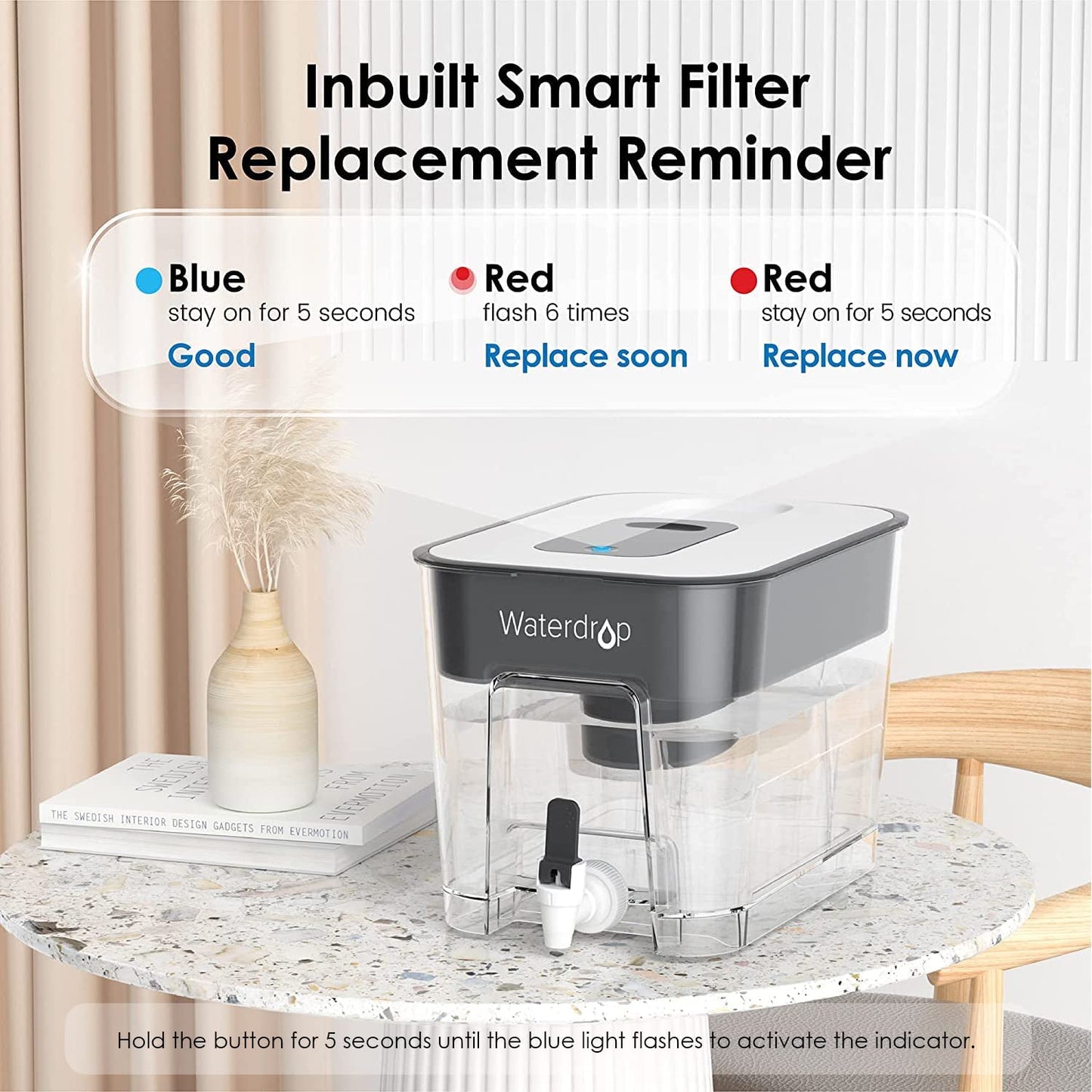 200-Gallon Long-Life 40-Cup Water Filter Dispenser with 1 Filter, 5X Times Lifetime, Reduces Chlorine and More, BPA Free, Black