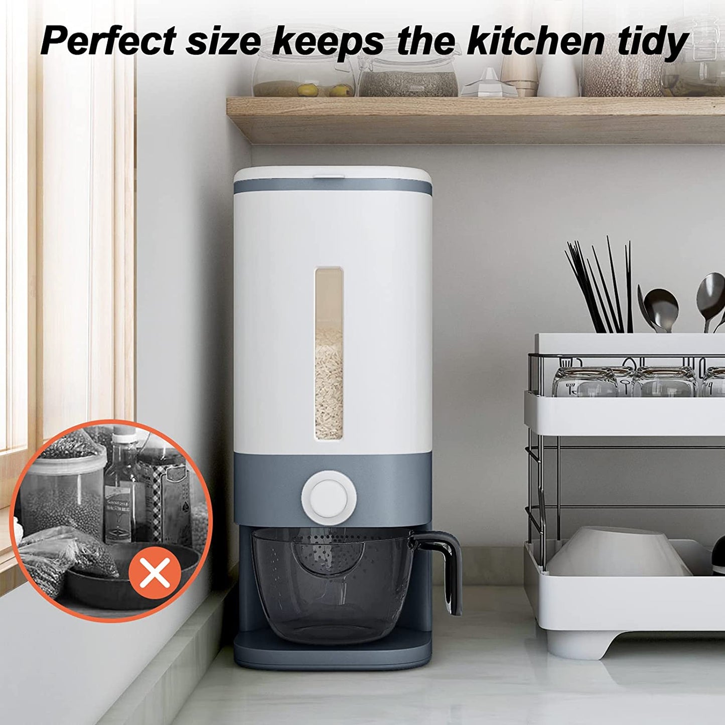 25Lbs Rice Dispenser, Large Grain Container Storage with Lid Measuring Cylinder Moisture Proof Household Cereal Dispenser Bucket for Kitchen Soybean Corn