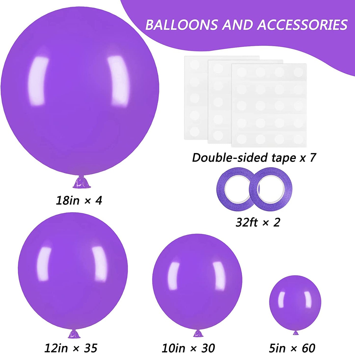 129Pcs Purple Balloons Different Sizes 18 12 10 5 Inch for Garland Arch Premium Purple Latex Balloons for Masquerade Party Decorations Birthday Anniversary Baby Shower Party Supplies