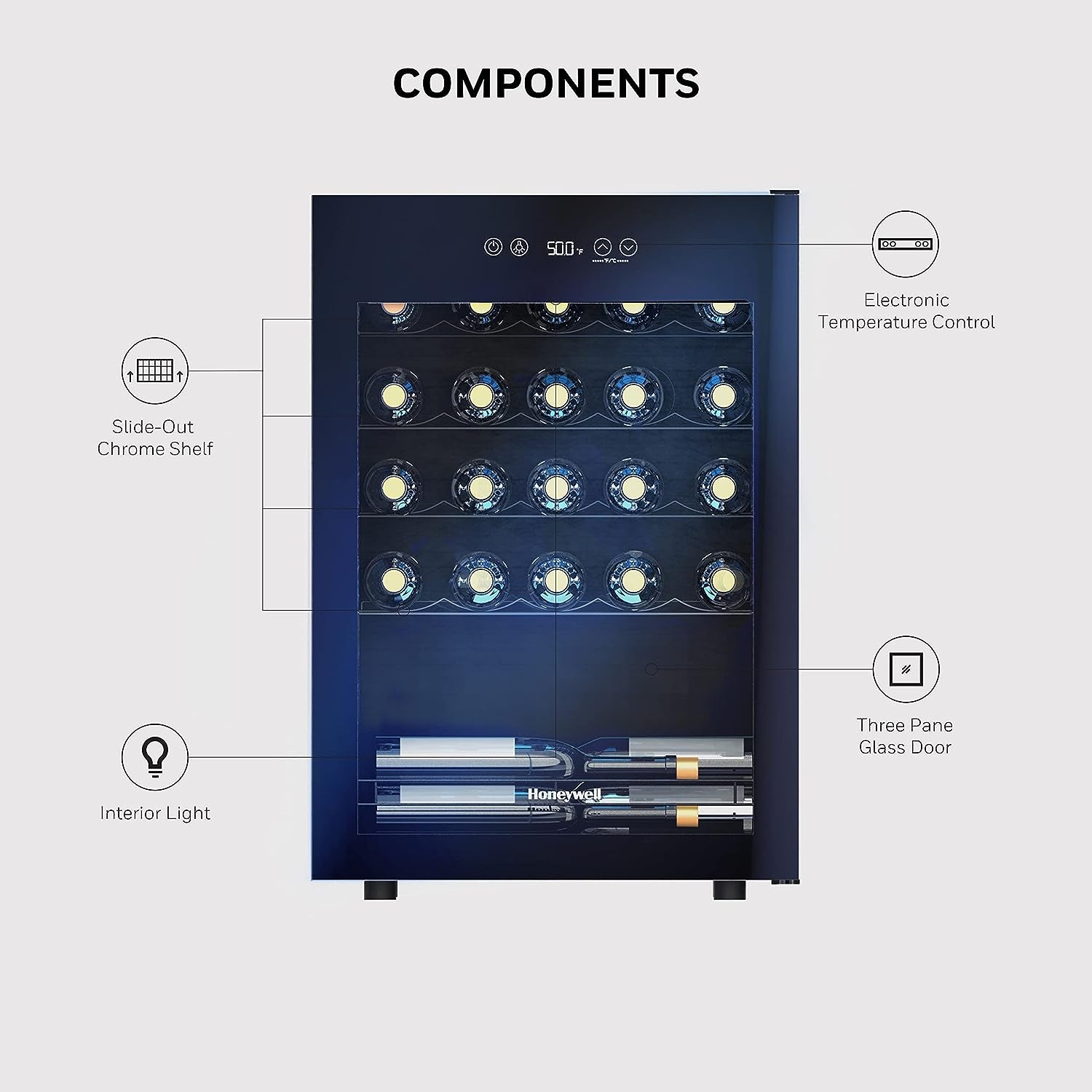 24 Bottle Compressor Wine Cooler Refrigerator, Compact Wine Cellar for Red, White, Champagne or Sparkling Wine, Digital Temperature Control, Glass Door
