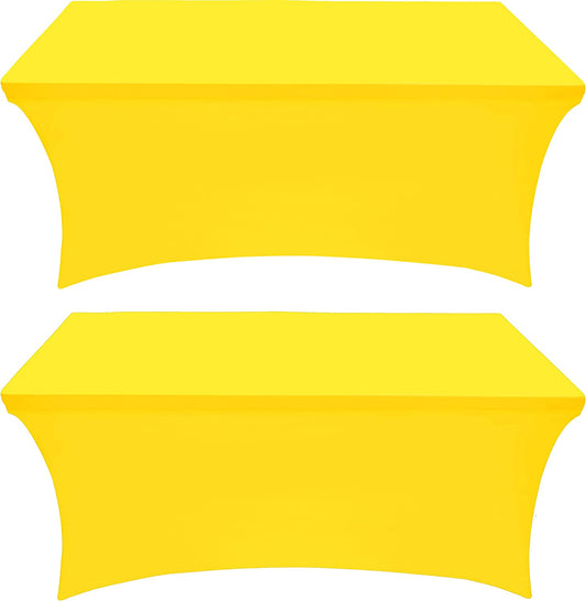 Spandex Tablecloth 2 Pack [6FT, Yellow] Tight, Fitted, Washable and Wrinkle Resistant Stretch Rectangular Patio Table Cover for Event, Wedding, Banquet & Parties [72Lx30Wx30H Inch]