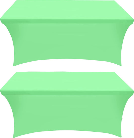 Spandex Tablecloth 2 Pack [6FT, Bright Green] Tight, Fitted, Washable and Wrinkle Resistant Stretch Rectangular Patio Table Cover for Event, Wedding & Parties [72Lx30Wx30H Inch]