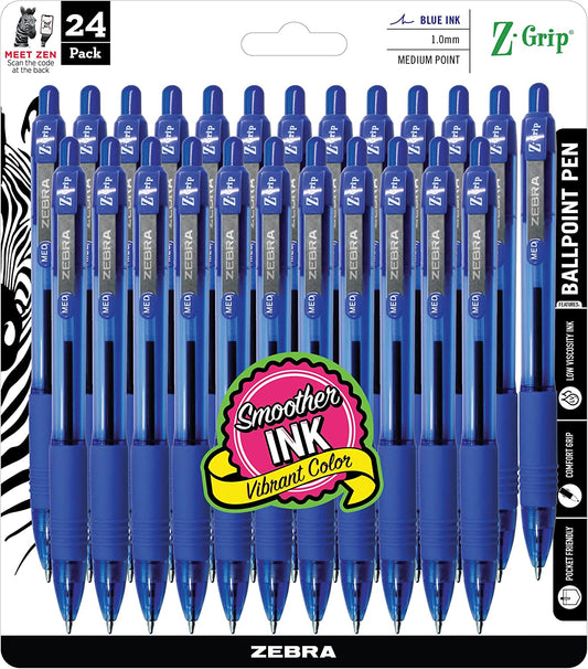 Z-Grip Medium Point Retractable Ballpoint Pens, 24 Blue Ink Pens
