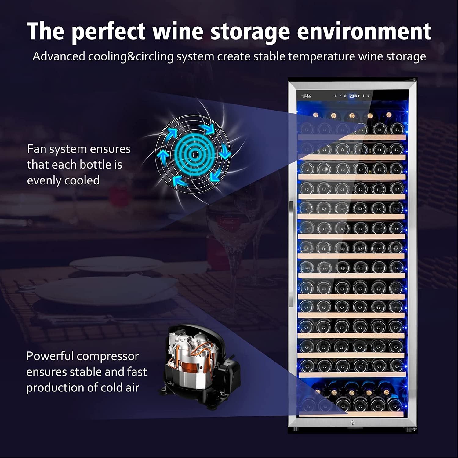 Wine Cooler Refrigerator,  179 Bottles Professional Wine Cellars with Powerful Compressor,Quiet Operation and Elegant Design for the Wine Enthusiast, Silver, 23.5Inches×27.2Inchesx62.9Inches