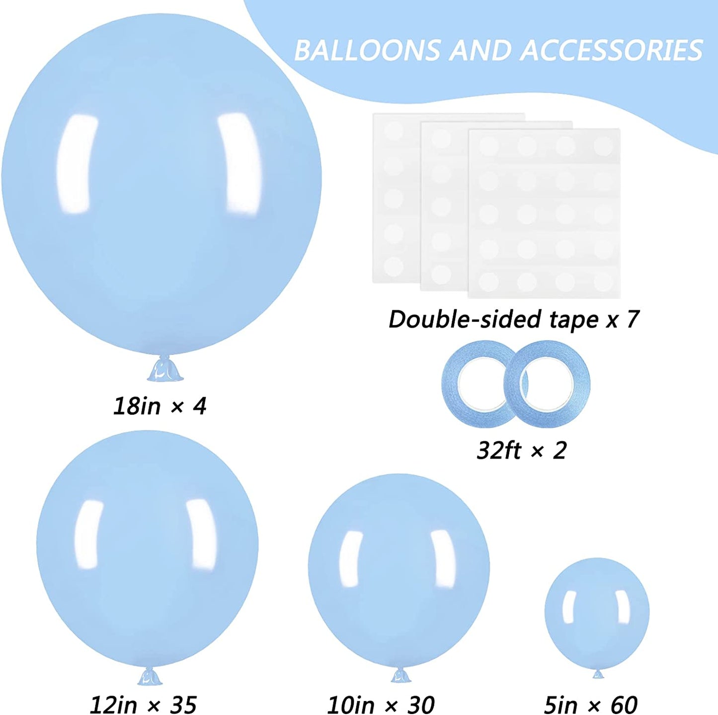 129Pcs Pastel Blue Balloons Different Sizes 18 12 10 5 Inch for Garland Arch, Light Blue Balloons for Birthday Baby Shower Gender Reveal Wedding Party Decoration
