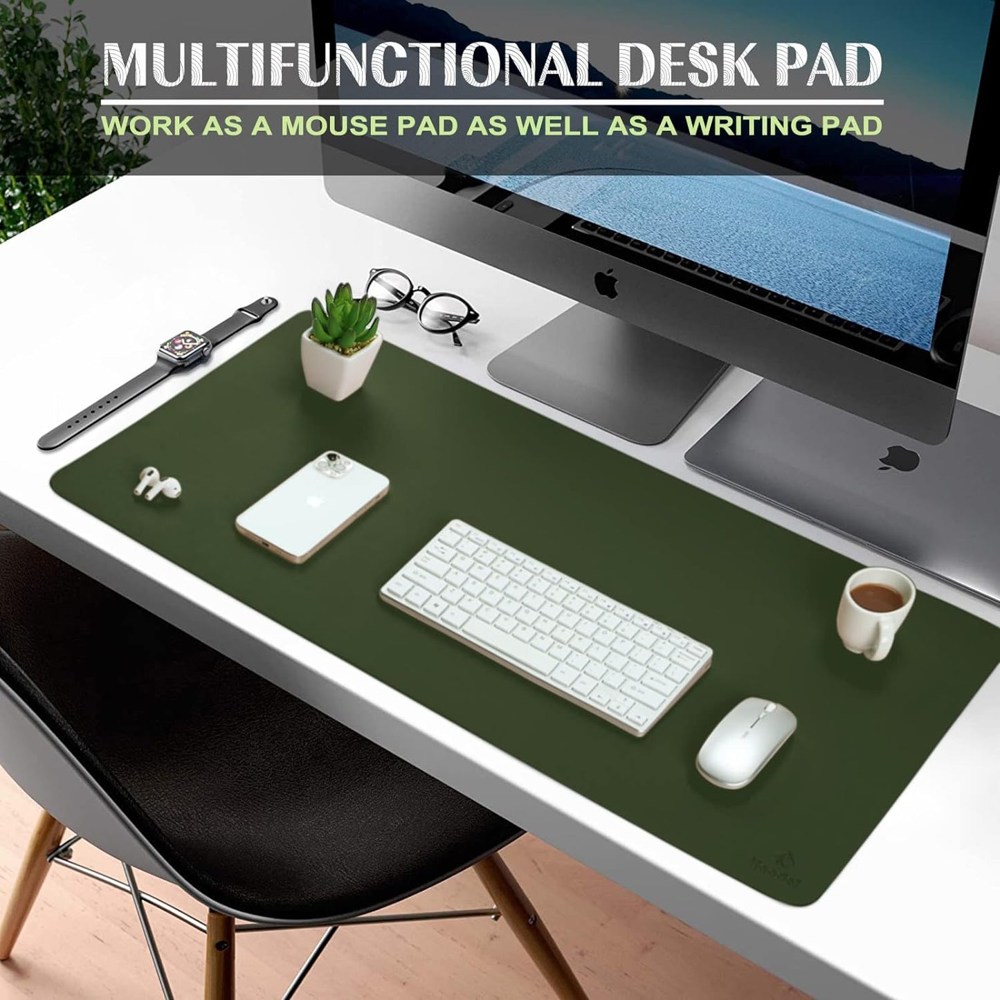 Waterproof Desk Mat, Mouse Pad for Desktop, Keyboard and Mouse, Leather Desk Pad Protector for Office and Home (Dark Green, 31.5" X 15.7")