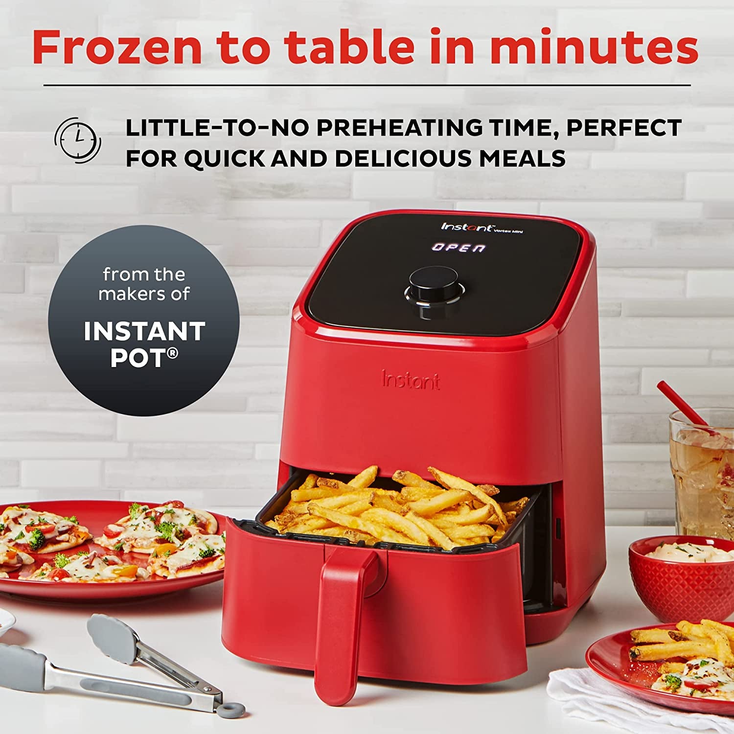 Vortex 4-In-1, 2-Quart Mini Air Fryer Oven Combo with Customizable Smart Cooking Programs, Nonstick and Dishwasher-Safe Basket, Includes Free App with over 1900 Recipes, Red