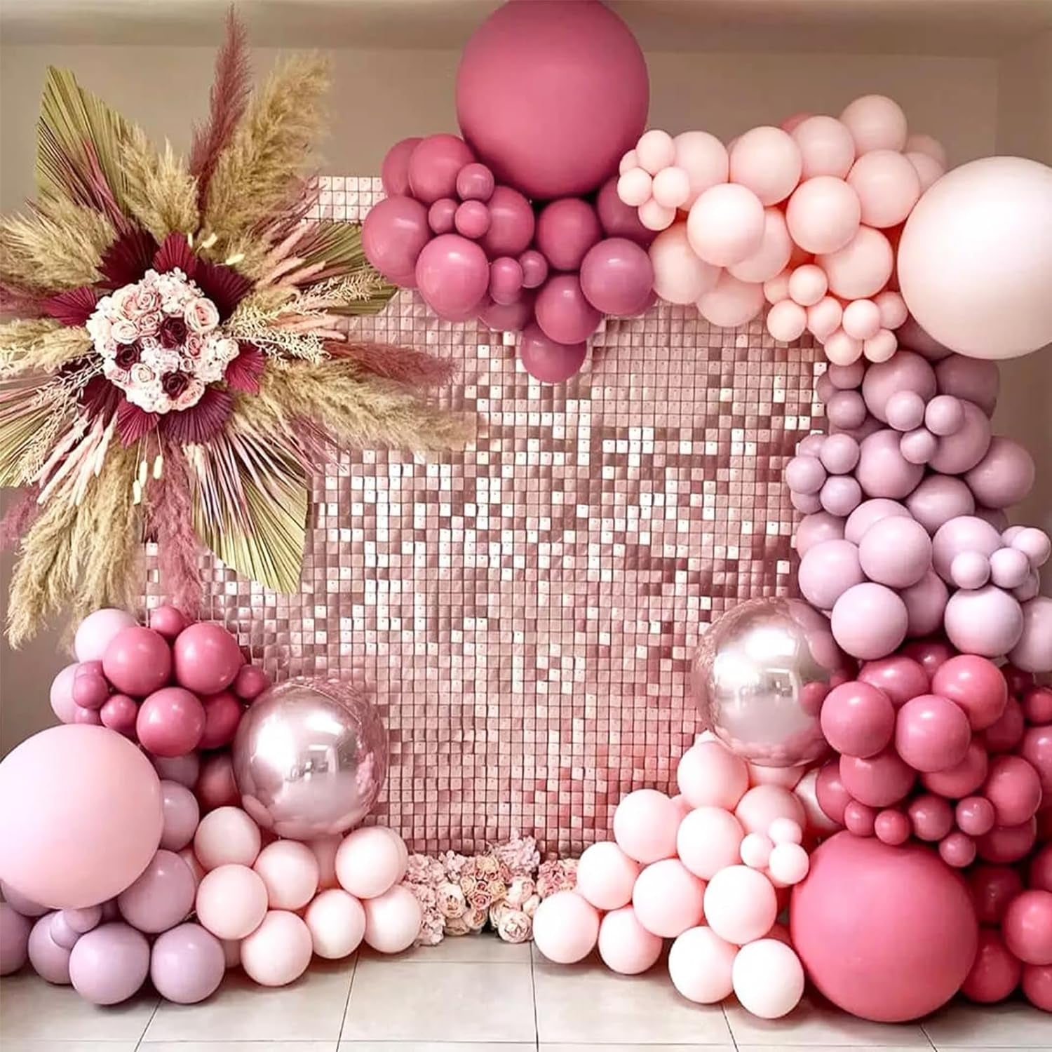 129Pcs Retro Hot Pink Balloons Latex Balloons Different Sizes 18 12 10 5 Inch Party Balloon Kit for Valentine'S Day Birthday Baby Shower Wedding Princess Theme Party Decoration