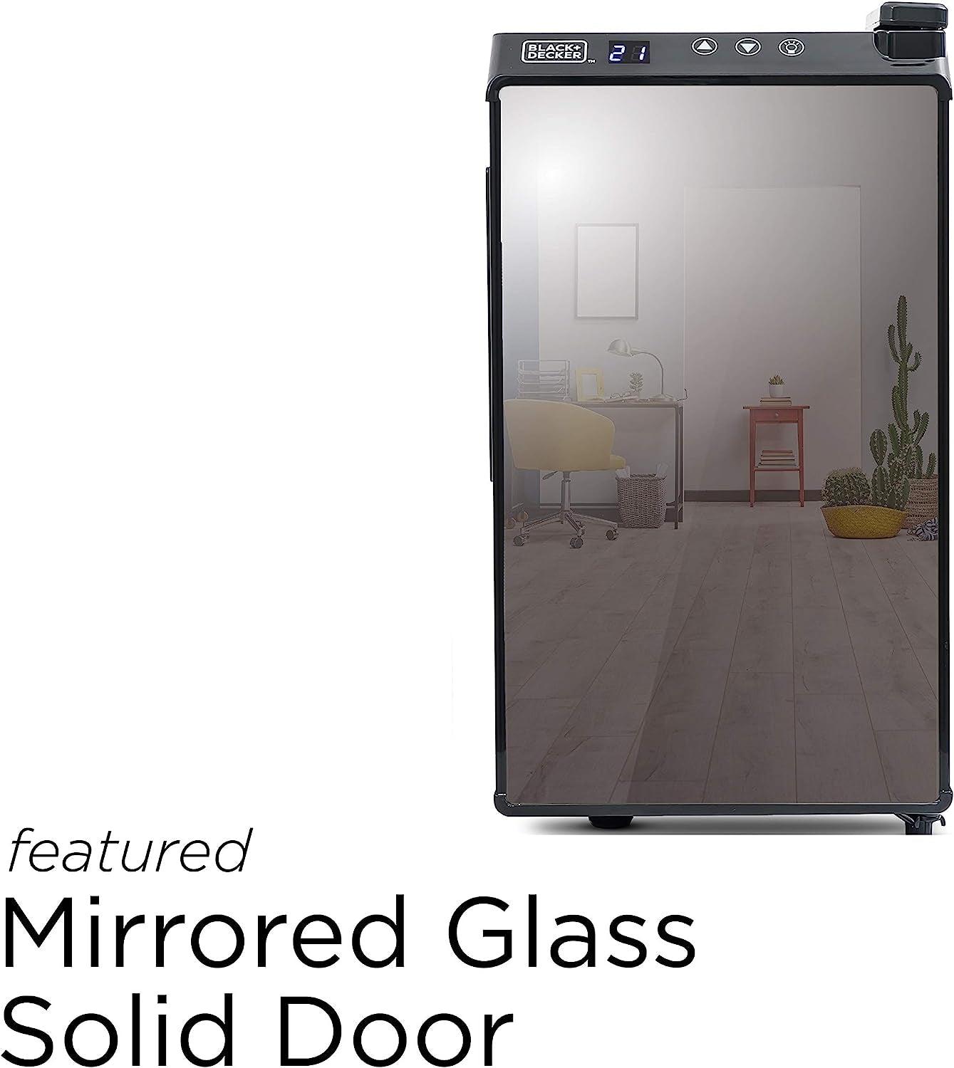 Wine Cooler 8 Bottle, Wine Fridge Thermoelectric with Mirrored Front, Freestanding Wine Cooler Refrigerator & LED Display, BD60326
