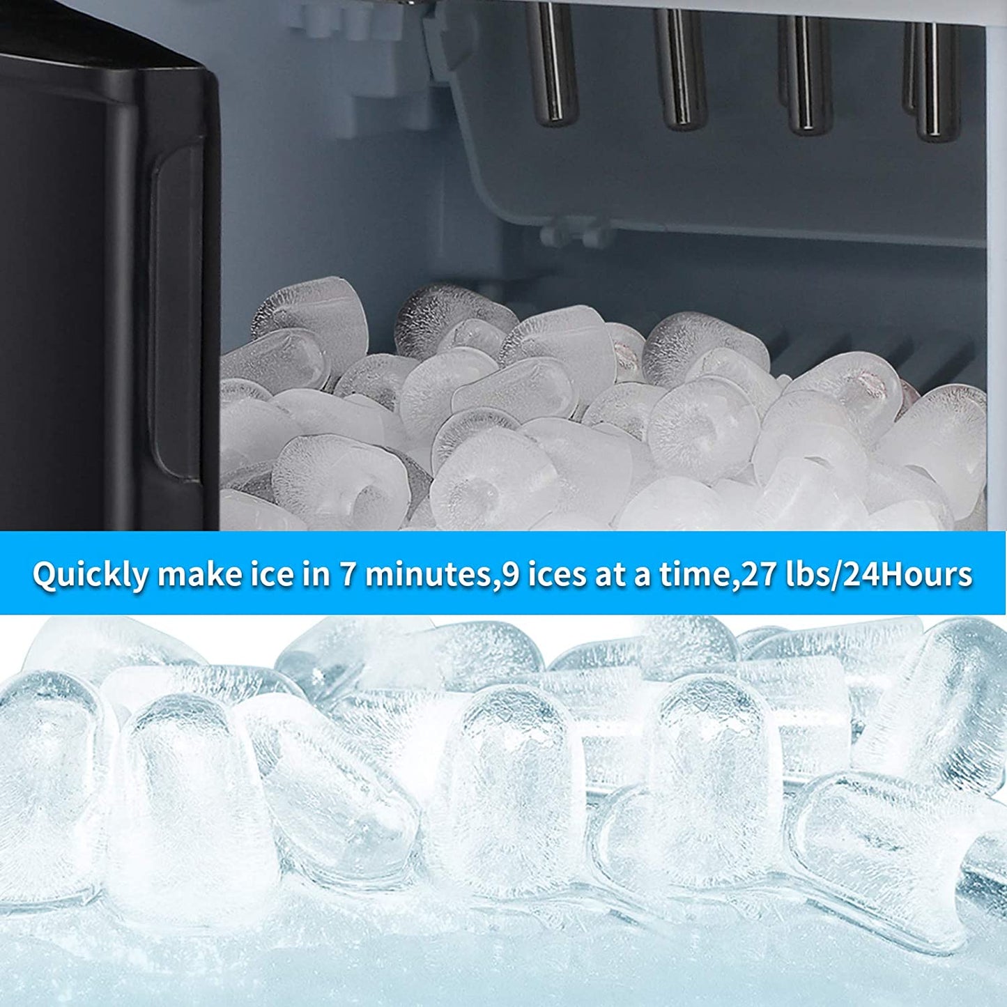 2-In-1 Water Cooler Dispenser with Built-In Ice Maker, Freestanding Hot Cold Top Loading Water Dispenser, 2, 3 or 5 Gallon Bottle with Child Safety Lock (Black)