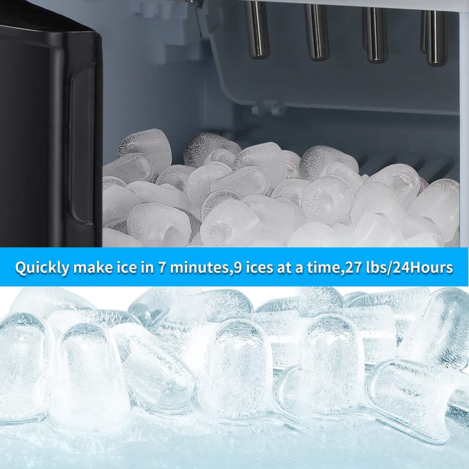2-In-1 Water Cooler Dispenser with Built-In Ice Maker, Freestanding Hot Cold Top Loading Water Dispenser, 2, 3 or 5 Gallon Bottle with Child Safety Lock (Black)