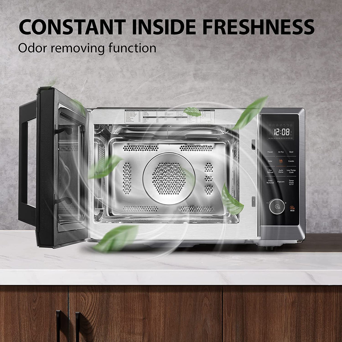 ML2-EC10SA(BS) 8-In-1 Countertop Microwave with Air Fryer Microwave Combo, Convection, Broil, Odor Removal, Mute Function, 12.4" Position Memory Turntable with 1.0 Cu.Ft, Black Stainless Steel