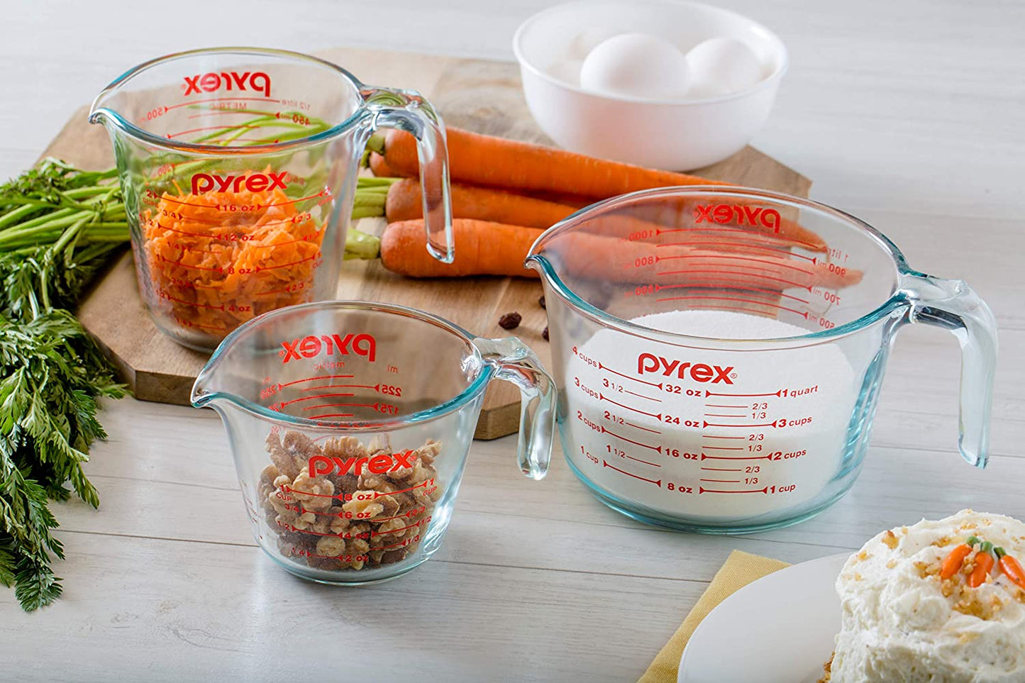 3 Piece Glass Measuring Cup Set, Includes 1-Cup, 2-Cup, and 4-Cup Tempered Glass Liquid Measuring Cups, Dishwasher, Freezer, Microwave, and Preheated Oven Safe, Essential Kitchen Tools