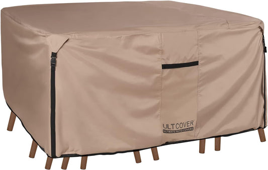 Square Patio Heavy Duty Table Cover - 600D Tough Canvas Waterproof Outdoor Dining Table and Chairs General Purpose Furniture Cover Size 74 Inch