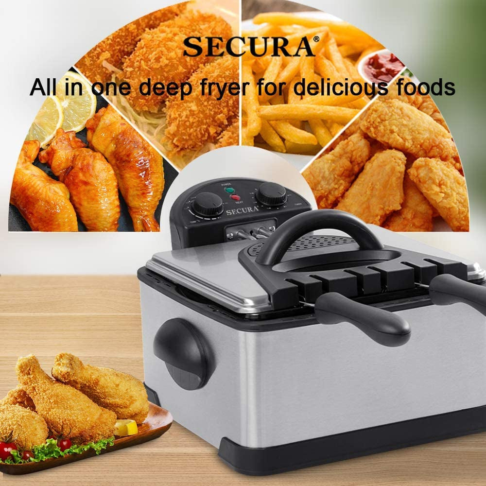 1700-Watt Stainless-Steel Triple Basket Electric Deep Fryer with Timer Free Extra Odor Filter, 4L/17-Cup