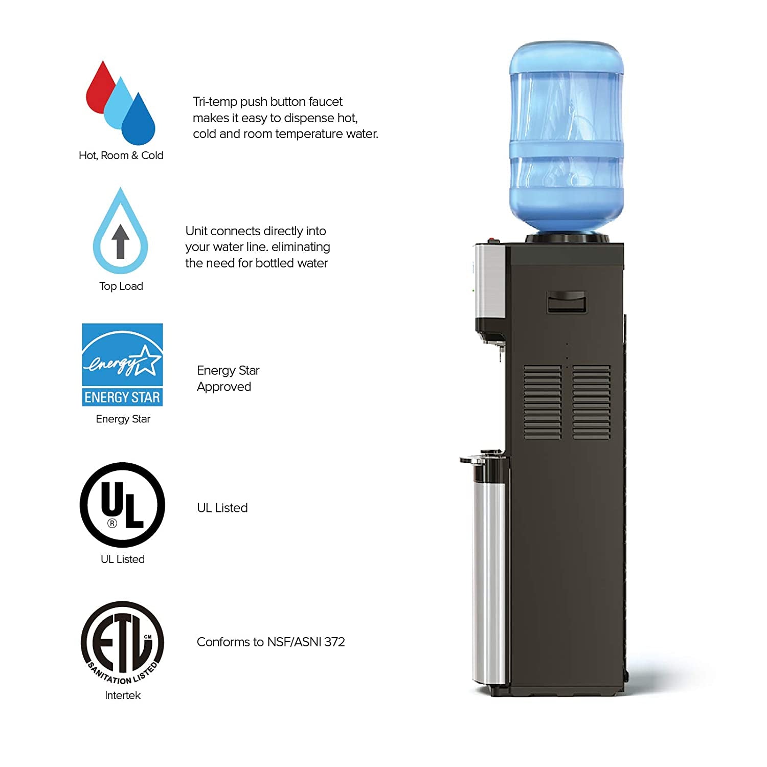 -Cltl520 Limited Edition Top Loading Water Cooler Dispenser - Hot & Cold Water, Child Safety Lock, Holds 3 or 5 Gallon Bottles - Ul/Energy Star Approved