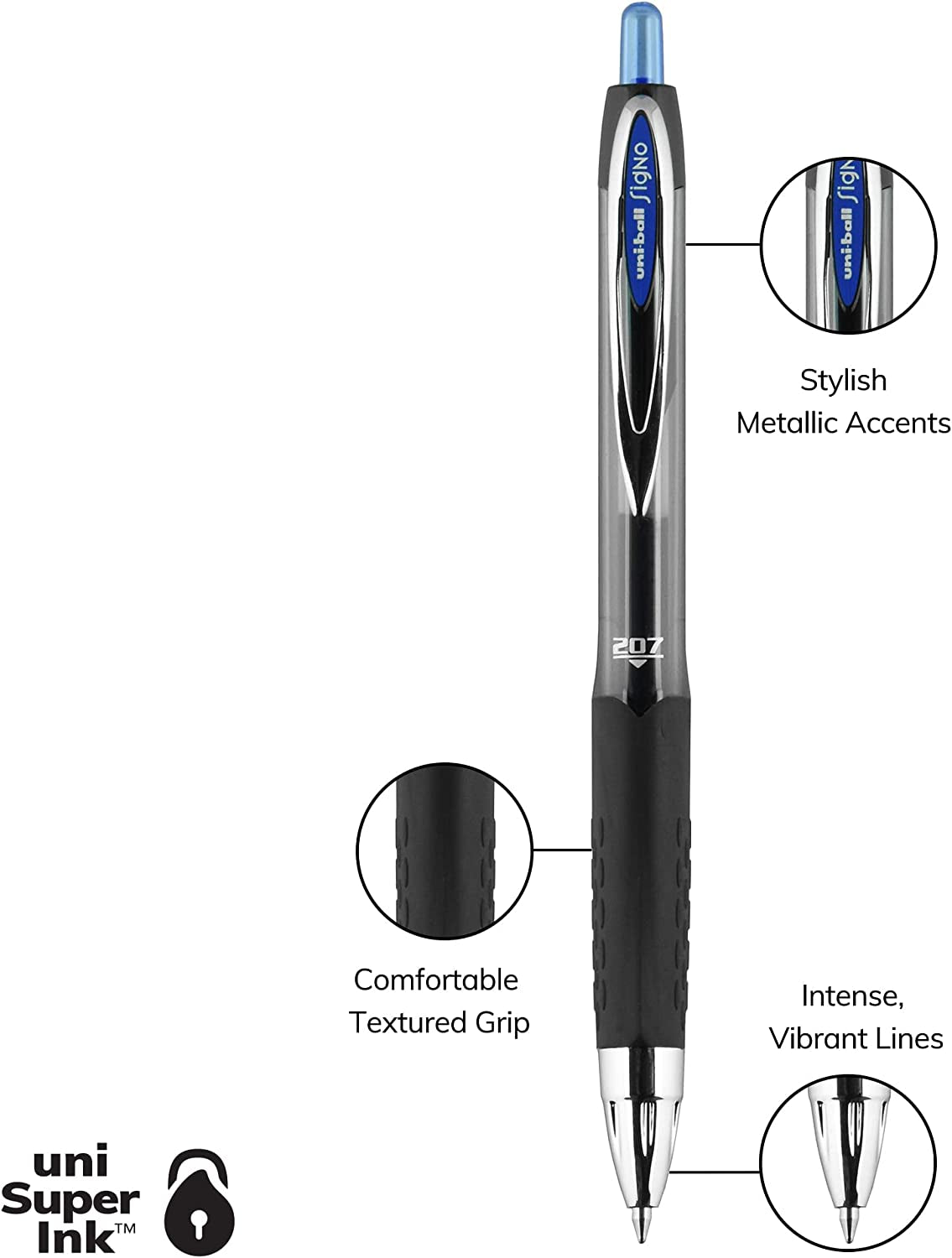 Uniball Signo 207 Gel Pen 12 Pack, 0.7Mm Medium Blue Pens, Gel Ink Pens Office Supplies Sold by Uniball Are Pens, Ballpoint Pen, Colored Pens, Gel Pens, Fine Point, Smooth Writing Pens