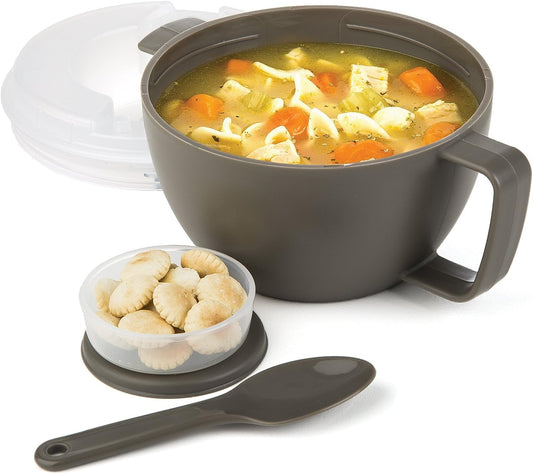 Prep Solutions by Progressive Microwave Soup On-The-Go, Gray - PS-91GY Leak-Proof, Cool-Touch Handle, Spoon Inlcuded