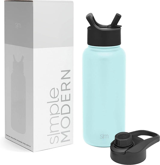 Water Bottle with Straw and Chug Lid Vacuum Insulated Stainless Steel Metal Thermos Bottles | Reusable Leak Proof Bpa-Free Flask for Sports, Gym | Summit Collection | 32Oz, Seaside