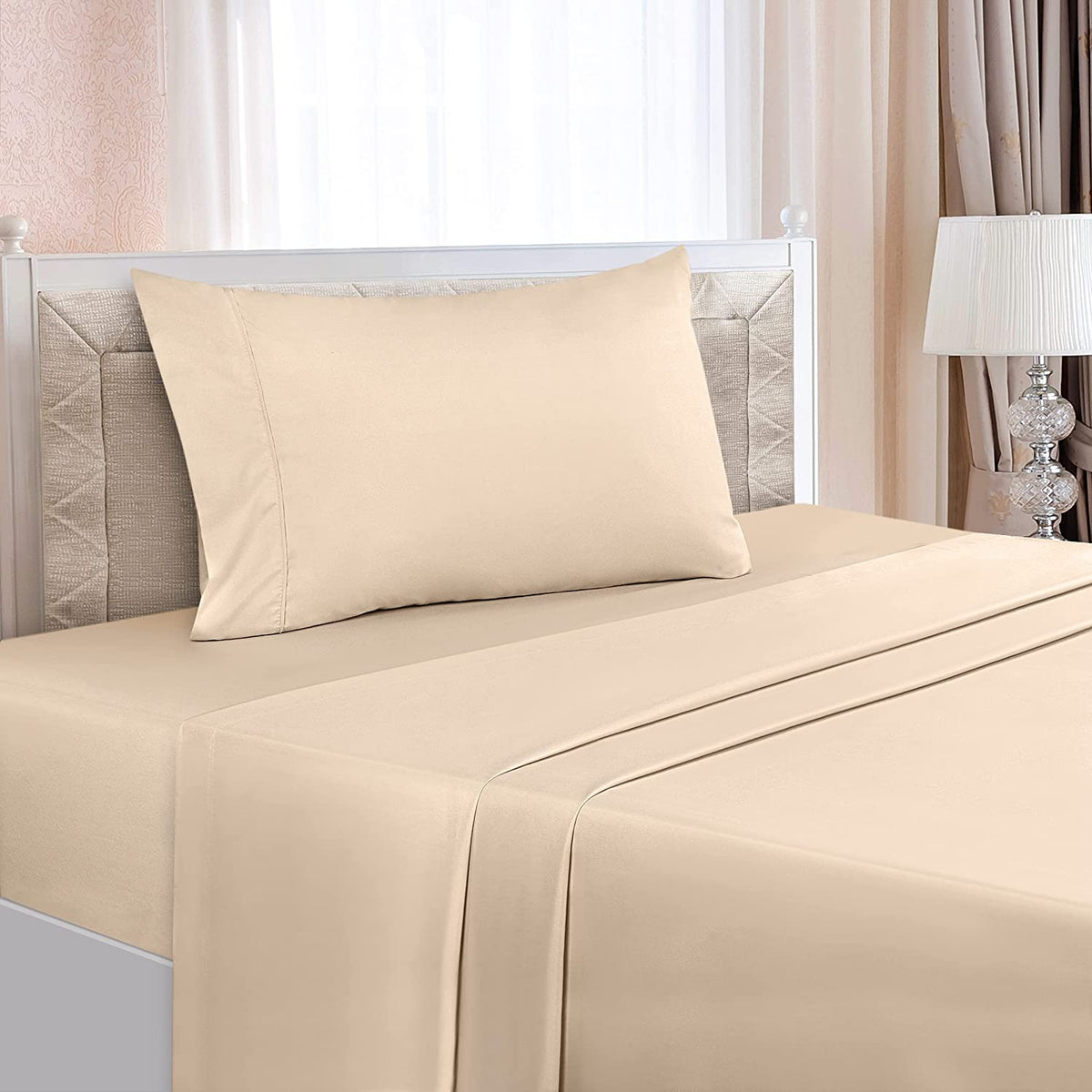 Twin Bed Sheets Set - 3 Piece Bedding - Brushed Microfiber - Shrinkage and Fade Resistant - Easy Care (Twin, Beige)