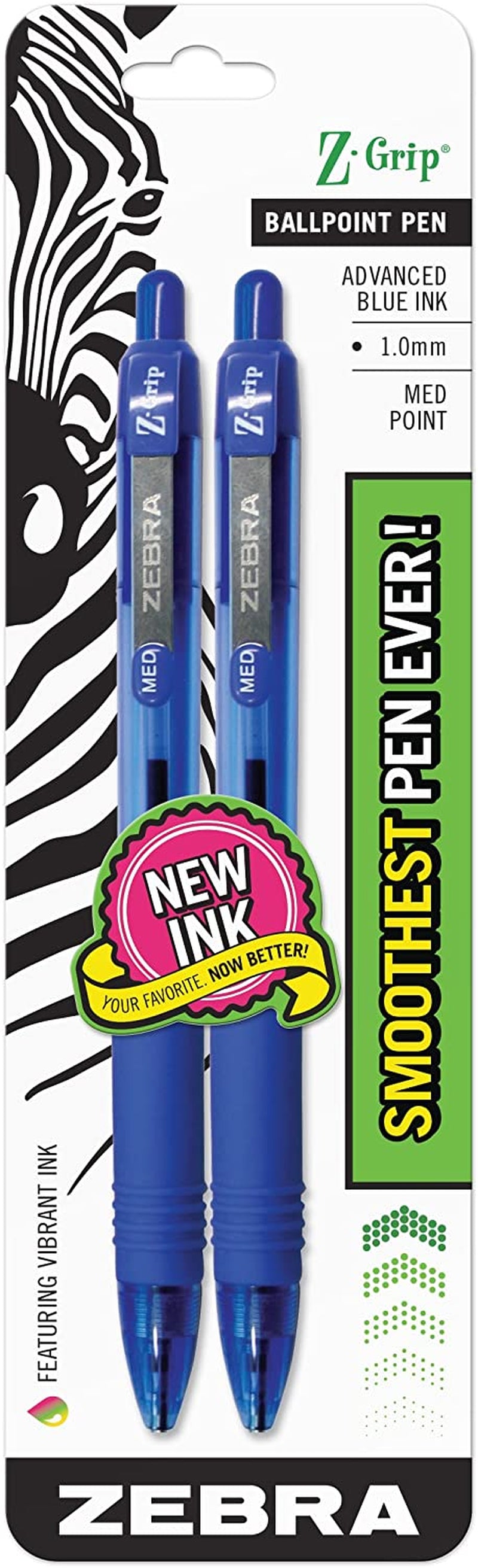 Z-Grip Retractable Ballpoint Pen, Medium Point, 1.0Mm, Blue Ink, 2-Count