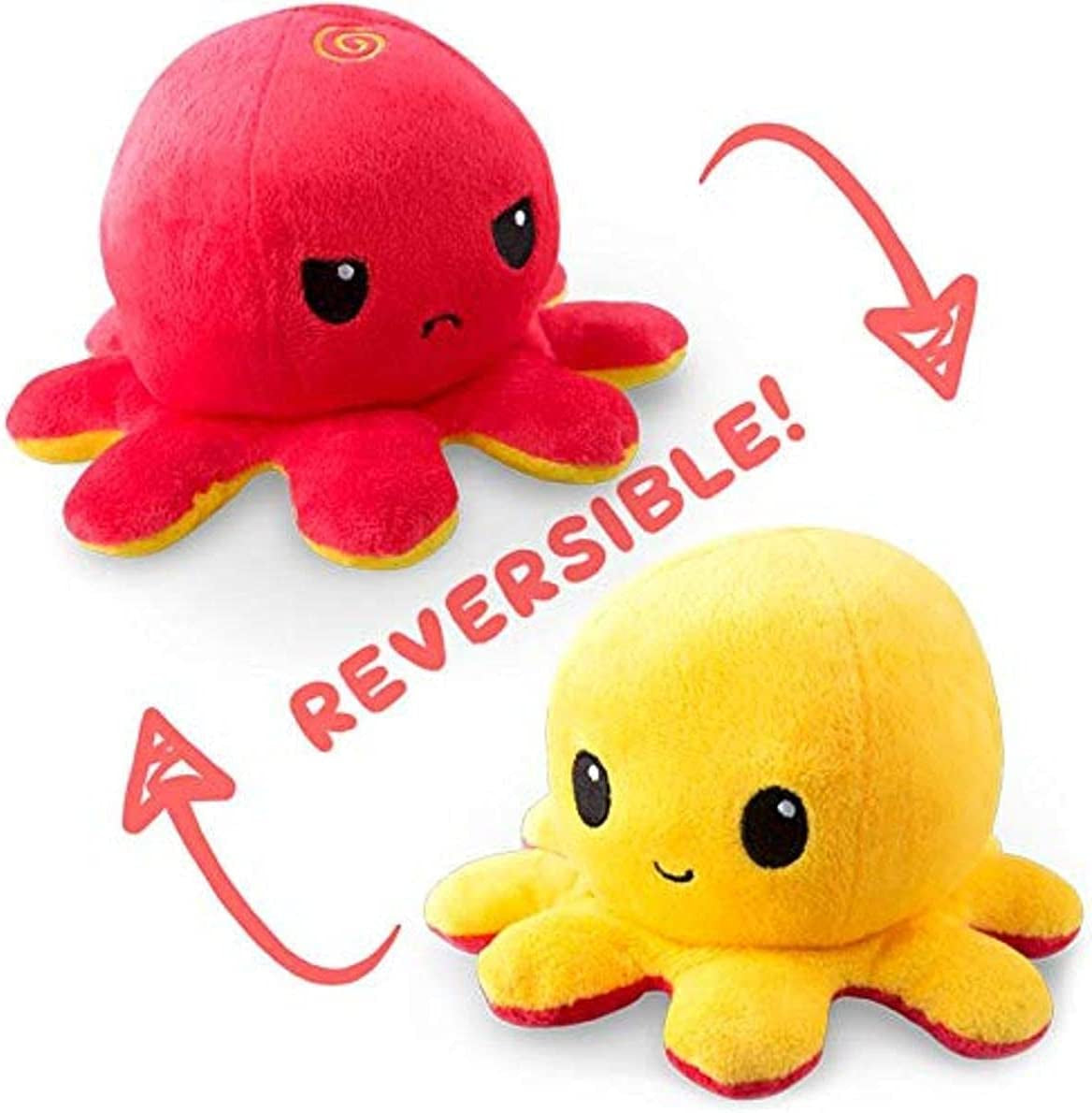 - the Original Reversible Octopus Plushie - Red + Yellow - Cute Sensory Fidget Stuffed Animals That Show Your Mood