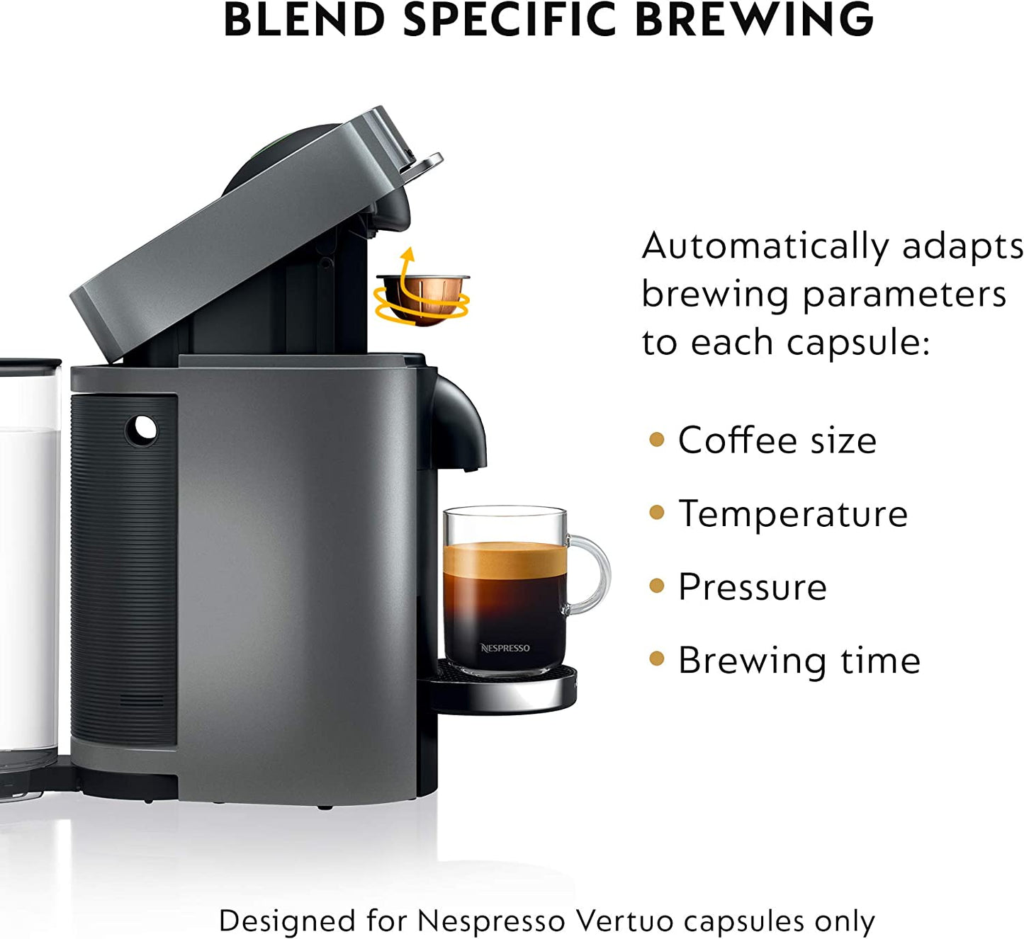 Vertuoplus Deluxe Coffee and Espresso Machine by De'Longhi with Milk Frother, Titan,Gray