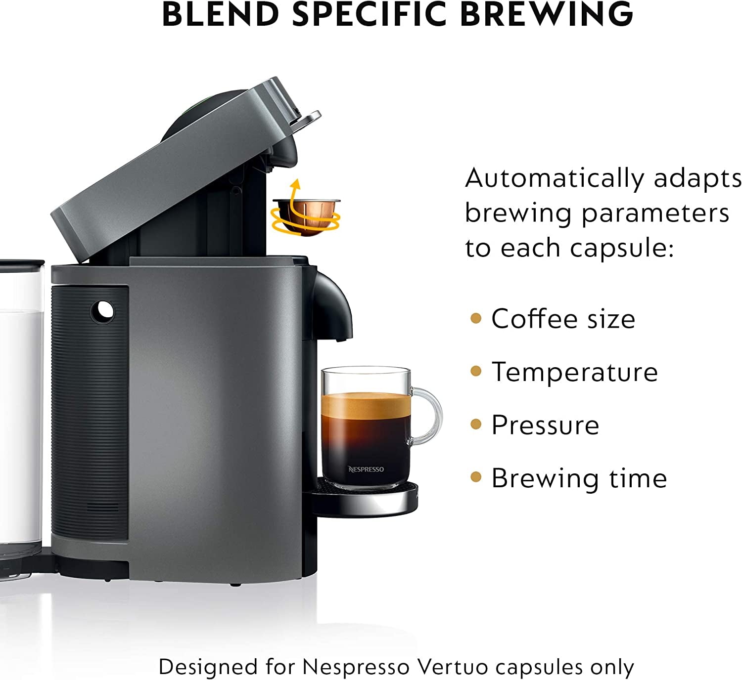 Vertuoplus Deluxe Coffee and Espresso Machine by De'Longhi with Milk Frother, Titan,Gray