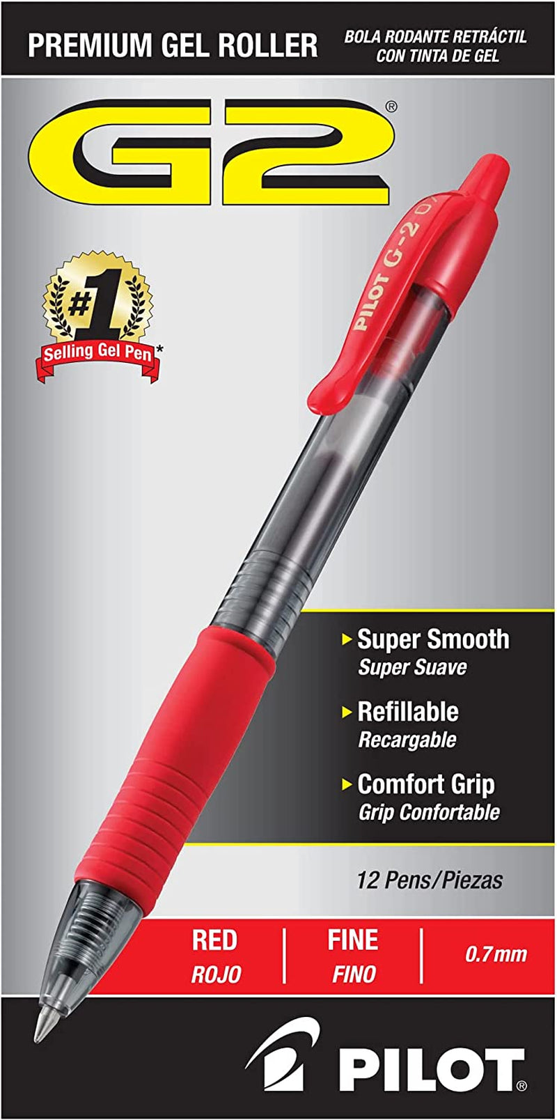 , G2 Premium Gel Roller Pens, Fine Point 0.7 Mm, Red, Pack of 12