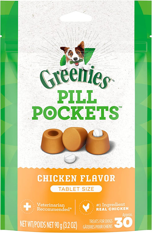 PILL POCKETS for Dogs Tablet Size Natural Soft Dog Treats, Chicken Flavor, 3.2 Oz. Pack (30 Treats)