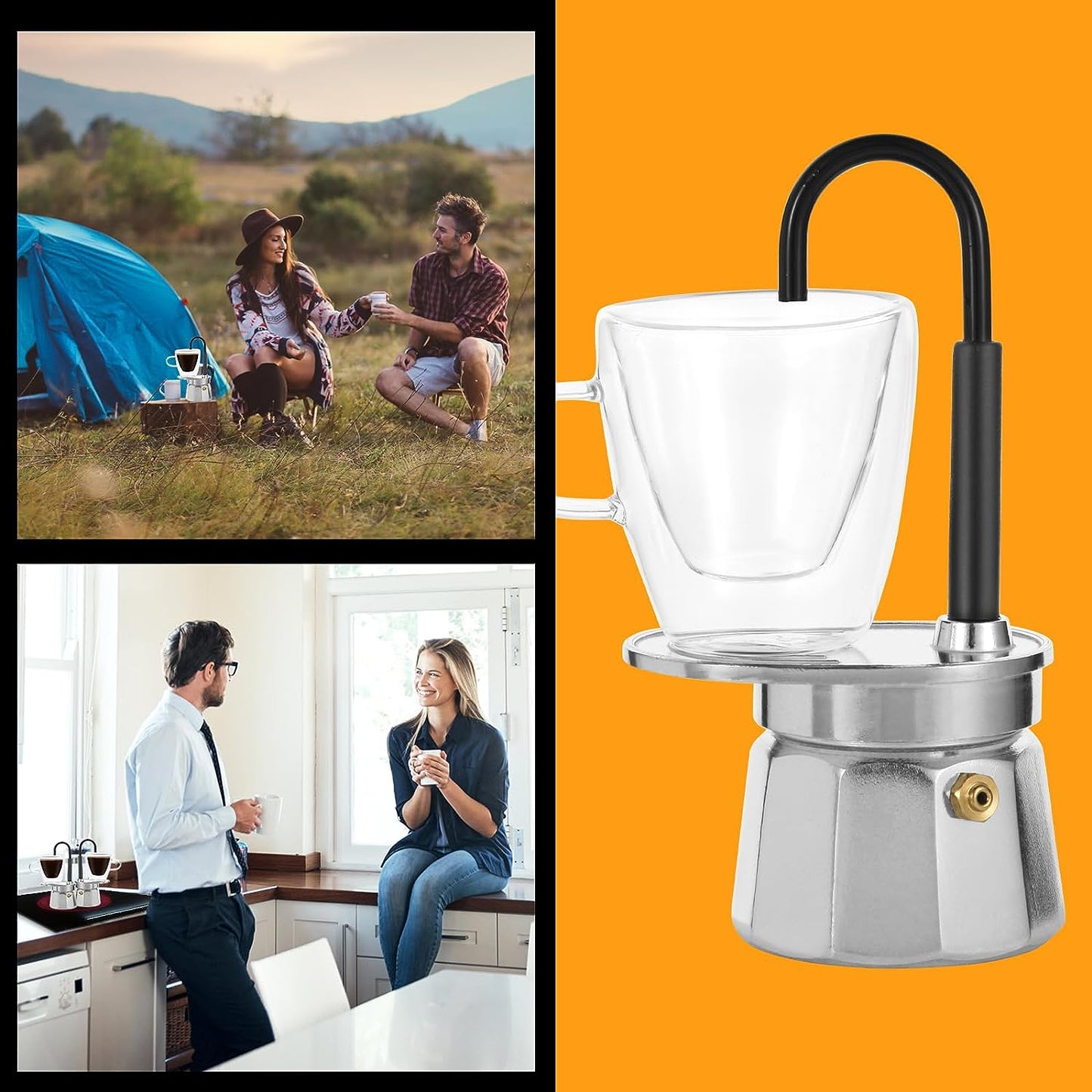 -Mini Express Swiss Single Tube Moka Pot Aluminum Sliver，Moka Set Includes One Double Wall 3Oz Cup,Enjoy Delicious Coffee in No Time