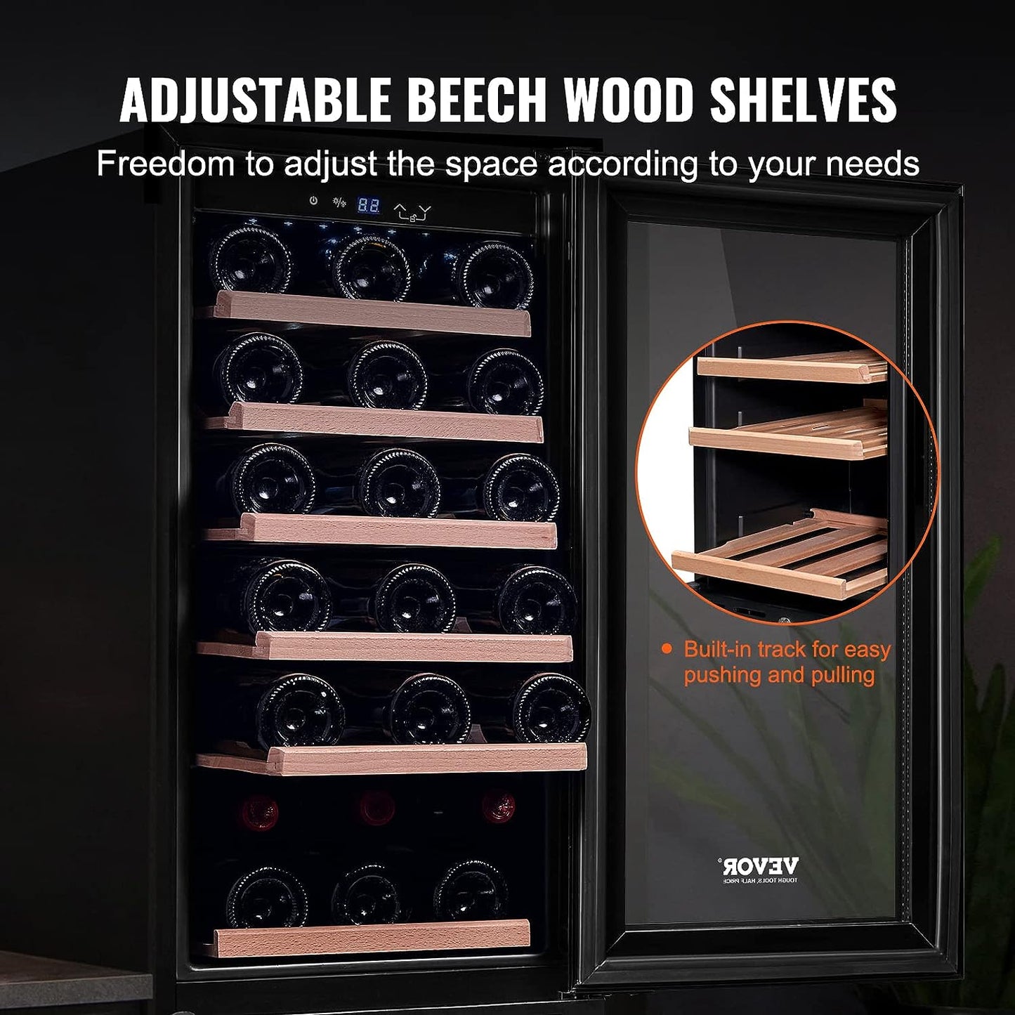 30 Bottles Freestanding Wine Refrigerator Beverage Cooler with Blue LED Light, Black