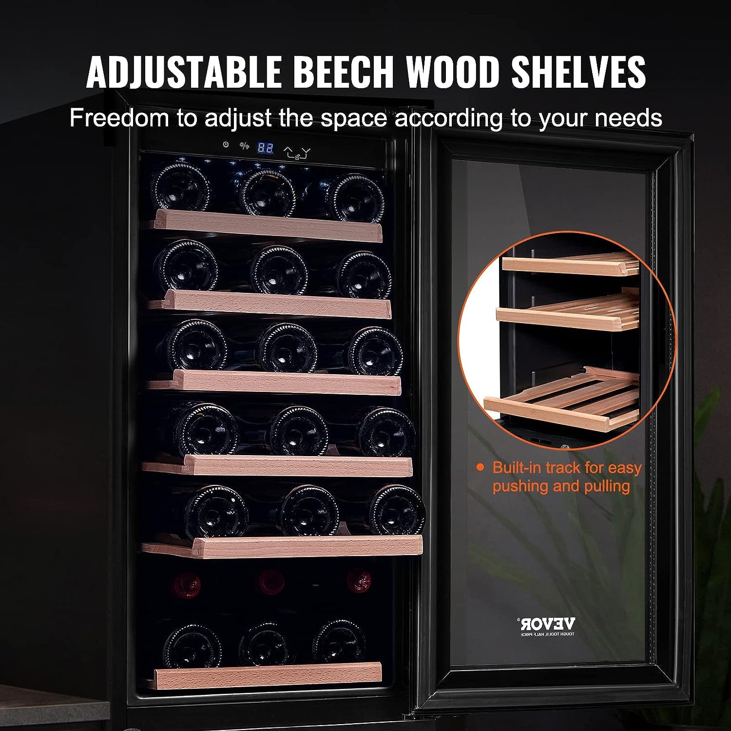 30 Bottles Freestanding Wine Refrigerator Beverage Cooler with Blue LED Light, Black