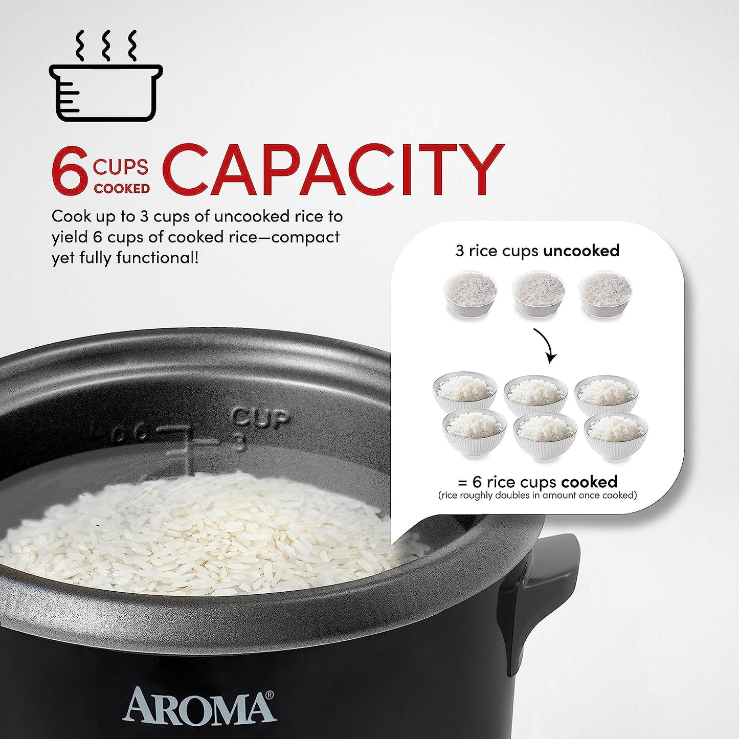 1.5Qt. Rice & Grain Cooker (Arc-363Ngb),Black,6-Cup Cooked / 3-Cup Uncooked