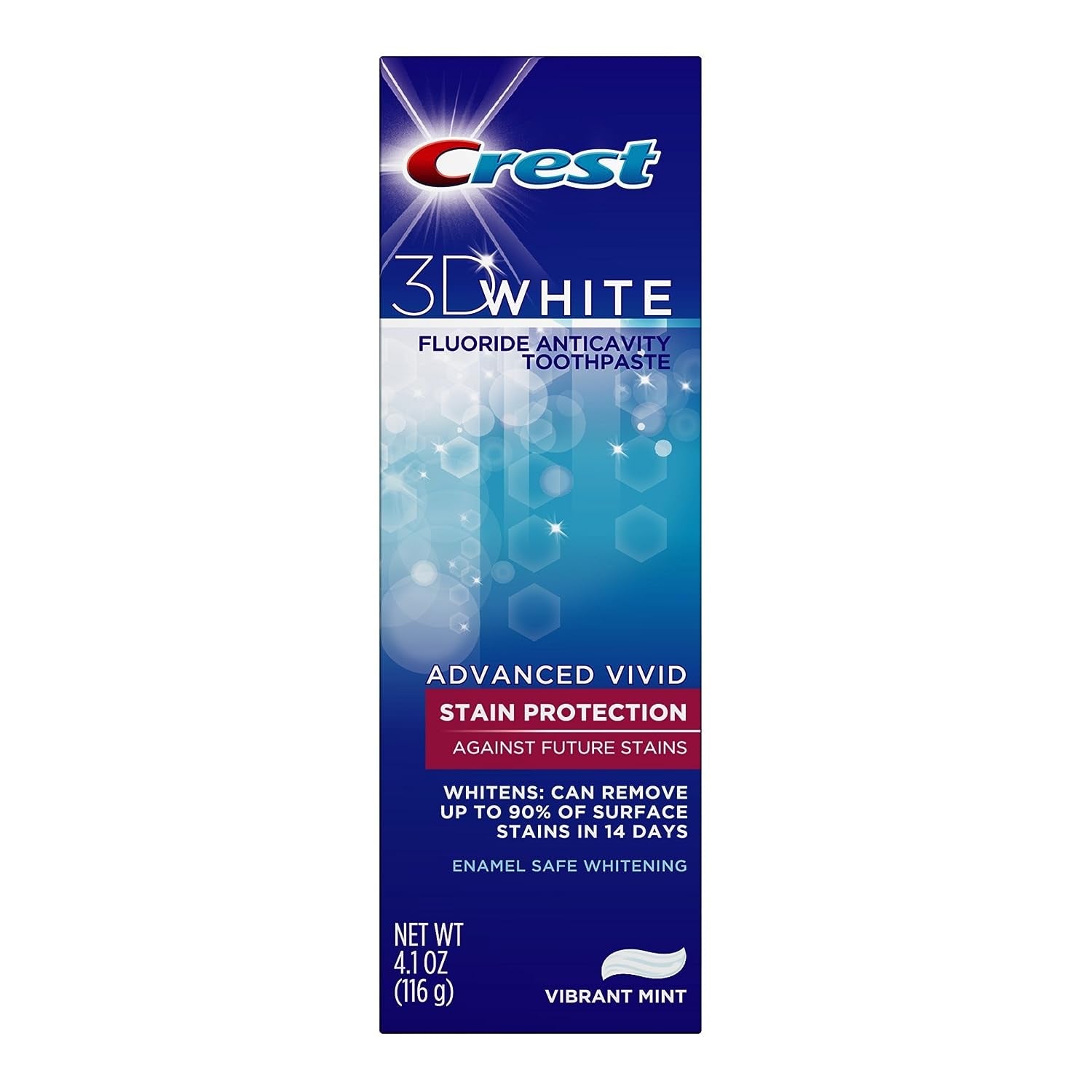 3D White Advanced Vivid Fluoride Toothpaste, Vibrant Mint, 4.1-Ounce Tubes (Pack of 4)