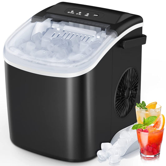 Portable Countertop Ice Maker Machine with Self-Cleaning, 26.5Lbs/24Hrs, 6 Mins/9 Pcs Bullet Ice, Ice Scoop and Basket, Handheld Ice Maker for Kitchen/Home/Office/Party
