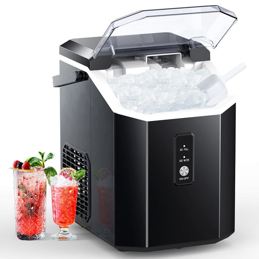 Portable Ice Machine, Nugget Ice Maker Machine with Self-Cleaning, 34Lbs/Day, Ice Makers Countertop with Handle, Ice Scoop and Basket for Home Office Party, Black