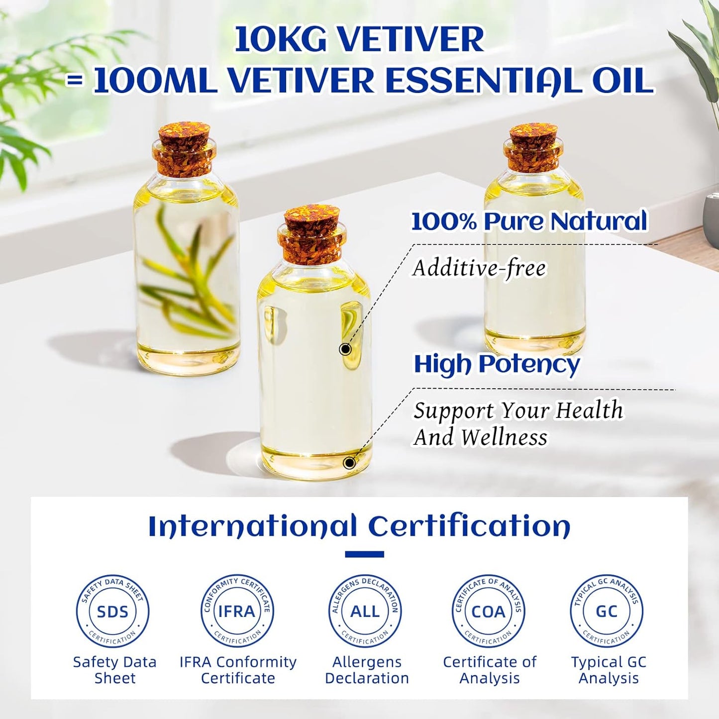 Vetiver Essential Oil, 100% Pure Natural for Diffuser,Skin Care - 3.38 Fl Oz.