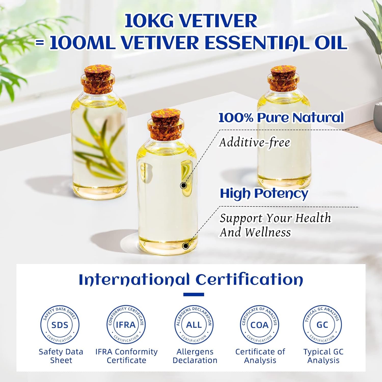 Vetiver Essential Oil, 100% Pure Natural for Diffuser,Skin Care - 3.38 Fl Oz.