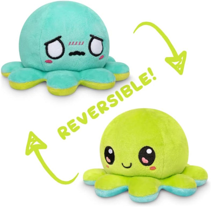 - the Original Reversible Octopus Plushie - Green Happy + Aqua Worried - Cute Sensory Fidget Stuffed Animals That Show Your Mood 4X4X3
