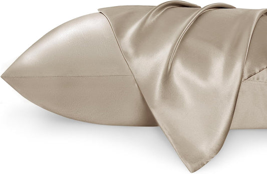 Satin Pillowcase Standard Set of 2 - Taupe Silky Pillow Cases for Hair and Skin 20X26 Inches, Pillow Covers with Envelope Closure, Similar to Silk Pillow Cases, Gifts for Women Men