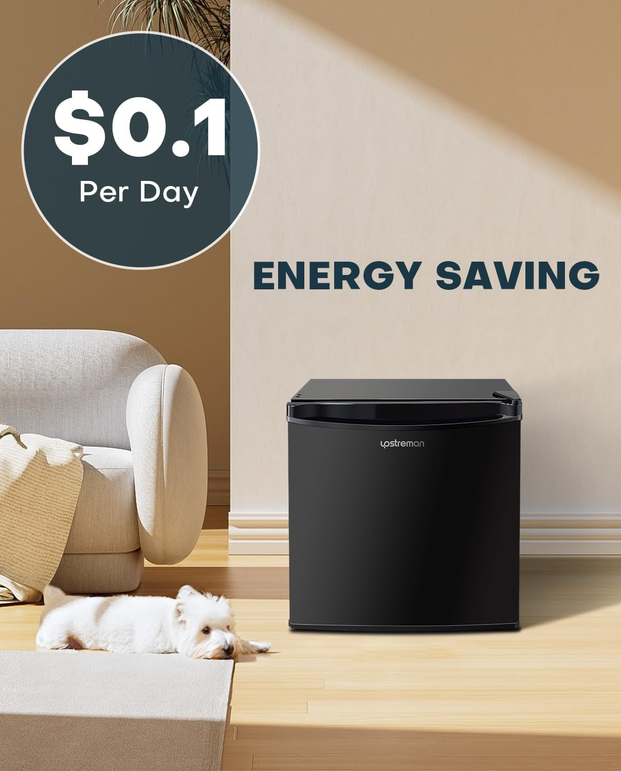 1.7 Cu.Ft Mini Fridge with Freezer, Adjustable Thermostat, Energy Saving, Low Noise, Single Door Compact Refrigerator for Dorm, Office, Bedroom, Black-Fr17