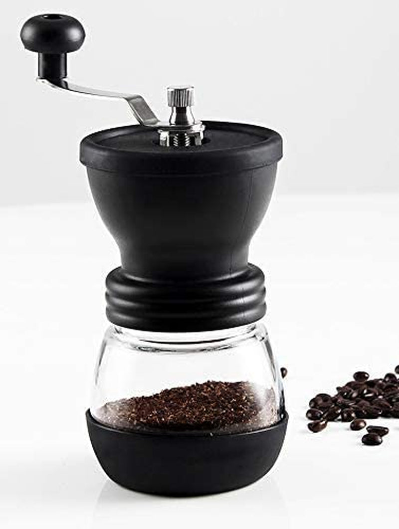 XIBLISS Manual Coffee Mill Grinder with Ceramic Burrs, with Stainless Steel Handle and Silicon Cove,Coffee Container Capacity:12 Oz（350 Ml）, Black