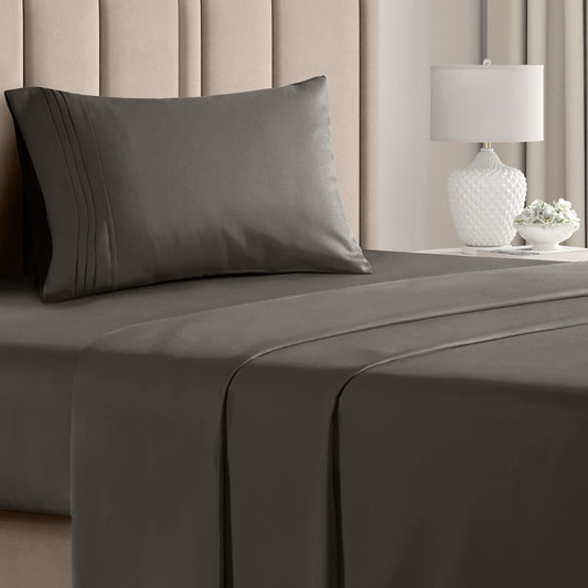 Twin Size 3 Piece Bedding Sheet Set - Breathable & Cooling Bed Sheets - Hotel Luxury Bed Sheets for Women & Men- Deep Pockets. Easy-Fit - Soft & Wrinkle Free - Home Decor - Dark Grey Oeko-Tex Bed Set
