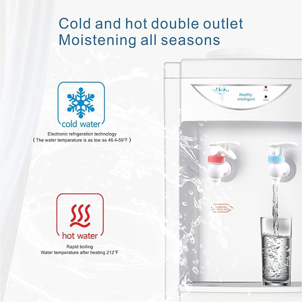 Water Cooler Dispenser 5 Gallon, Top Loading Water Dispenser Hot and Cold Water Dispenser with Storage Cabinet Child Safety Lock for Home Office, White