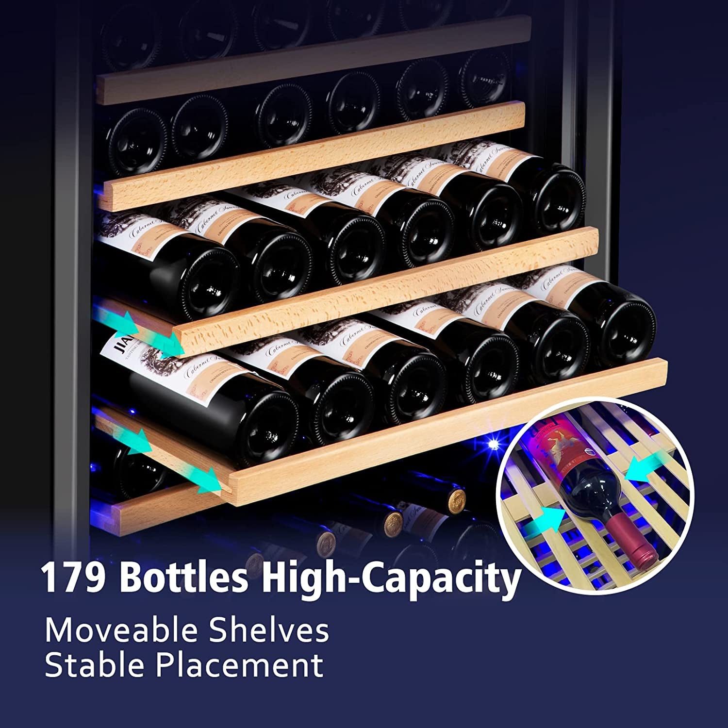 Wine Cooler Refrigerator,  179 Bottles Professional Wine Cellars with Powerful Compressor,Quiet Operation and Elegant Design for the Wine Enthusiast, Silver, 23.5Inches×27.2Inchesx62.9Inches