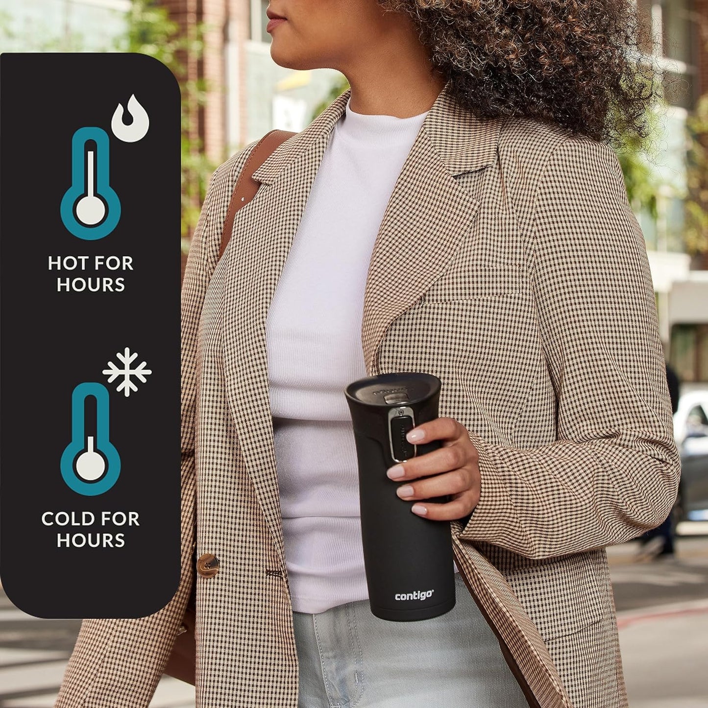 West Loop Stainless Steel Vacuum-Insulated Travel Mug with Spill-Proof Lid, Keeps Drinks Hot up to 5 Hours and Cold up to 12 Hours, 16Oz Licorice Metallic