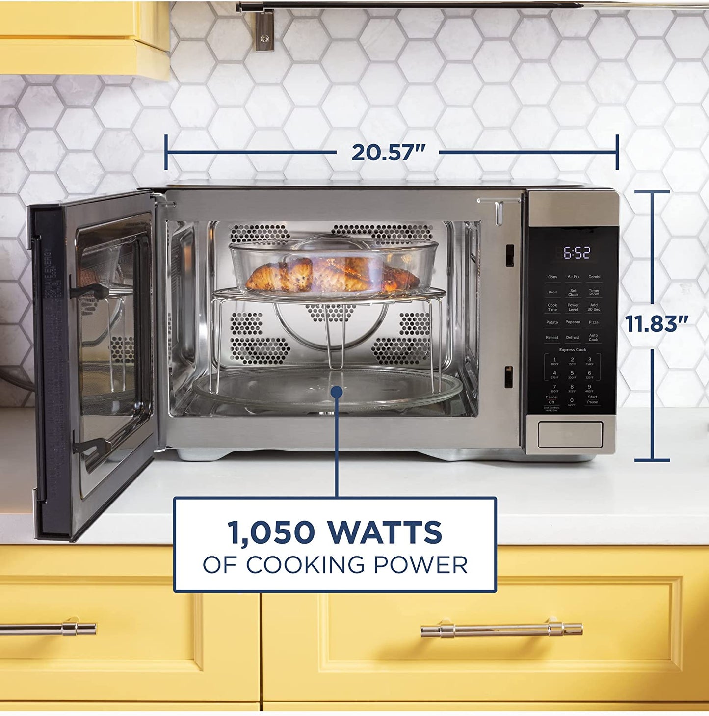 3-In-1 Countertop Microwave Oven | Complete with Air Fryer, Broiler & Convection Mode | 1.0 Cubic Feet Capacity, 1,050 Watts | Kitchen Essentials for the Countertop or Dorm Room | Stainless Steel