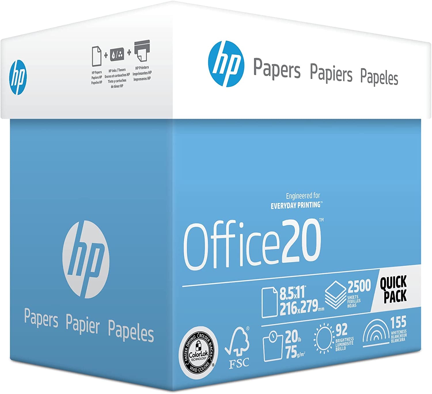 | 8.5 X 11 Paper | Office 20 Lb | Quickpack Case - No Ream Wrap- 2,500 Sheets | 92 Bright | Made in USA - FSC Certified | 112103C